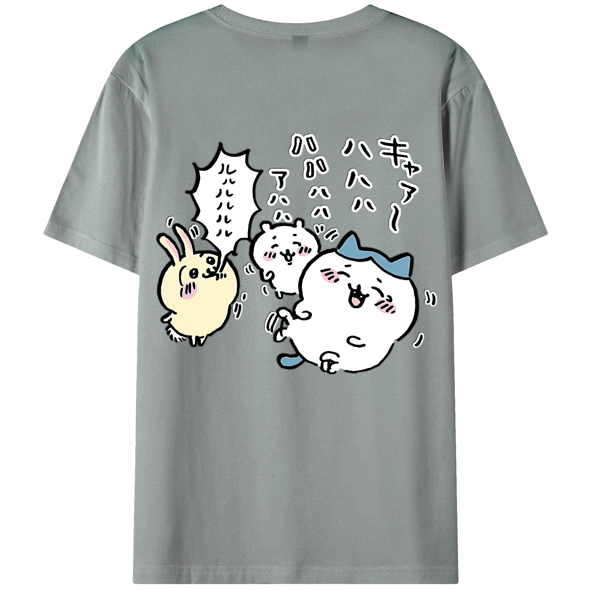 （画像用） ちいかわ うさぎ Chii-kawa usagi 綿100％ メンズ半袖Tシャツ（バックプリント） 通気性